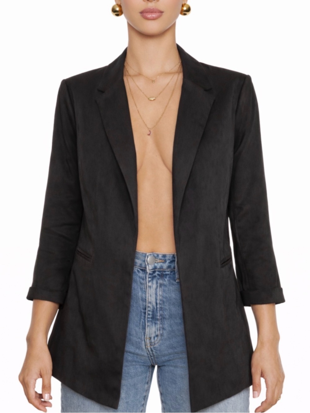 Classic Black Blazer - Sleek Open Front - Picture 2 of 6